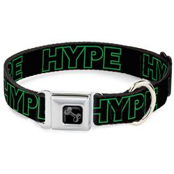 Dog Bone Black/Silver Seatbelt Buckle Collar - HYPE Outline Black/Neon Green