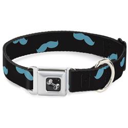 Dog Bone Black/Silver Seatbelt Buckle Collar - Mustaches Scattered Black/Turquoise