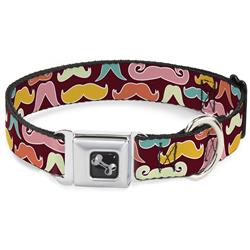 Dog Bone Black/Silver Seatbelt Buckle Collar - Mustaches Brown/Multi Pastel