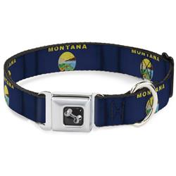 Dog Bone Black/Silver Seatbelt Buckle Collar - Montana Flags