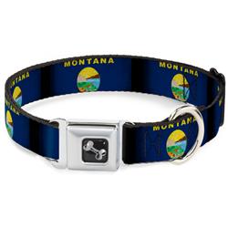 Dog Bone Black/Silver Seatbelt Buckle Collar - Montana Flags2