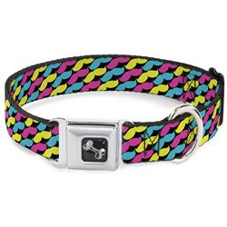 Dog Bone Black/Silver Seatbelt Buckle Collar - Mustache Monogram Black/Fuchsia/Turquoise/Yellow