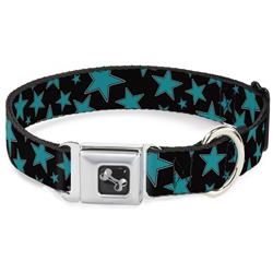 Dog Bone Black/Silver Seatbelt Buckle Collar - Multi Stars Black/Turquoise