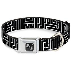 Dog Bone Black/Silver Seatbelt Buckle Collar - Maze Black/White/Red