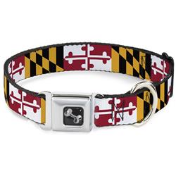 Dog Bone Black/Silver Seatbelt Buckle Collar - Maryland Flags