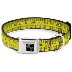 Dog Bone Black/Silver Seatbelt Buckle Collar - Measuring Tape Yellow/Black/Red