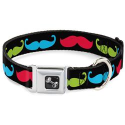 Dog Bone Black/Silver Seatbelt Buckle Collar - Mustaches-4 Black/Multi Color