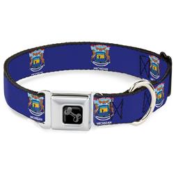 Dog Bone Black/Silver Seatbelt Buckle Collar - Michigan Flag Continuous