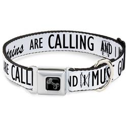 Dog Bone Black/Silver Seatbelt Buckle Collar - THE MOUNTAINS ARE CALLING AND I MUST GO/Mountains Outline White/Black
