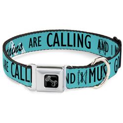 Dog Bone Black/Silver Seatbelt Buckle Collar - THE MOUNTAINS ARE CALLING AND I MUST GO/Mountains Outline2 Teal/White/Black