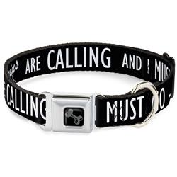 Dog Bone Black/Silver Seatbelt Buckle Collar - THE MOUNTAINS ARE CALLING AND I MUST GO/Mountains Outline3 Black/Gray/White