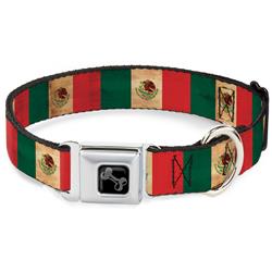 Dog Bone Black/Silver Seatbelt Buckle Collar - Mexico Flag Continuous Vintage