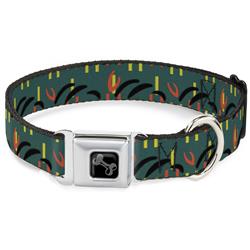Dog Bone Black/Silver Seatbelt Buckle Collar - MCO Orlando International Airport Carpet Teal/Orange/Yellow/Black