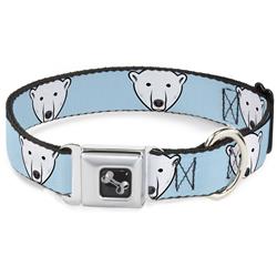 Dog Bone Black/Silver Seatbelt Buckle Collar - Polar Bear Repeat Baby Blue