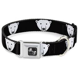 Dog Bone Black/Silver Seatbelt Buckle Collar - Polar Bear Repeat Black