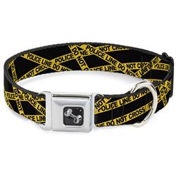 Dog Bone Black/Silver Seatbelt Buckle Collar - Police Line Black/Yellow