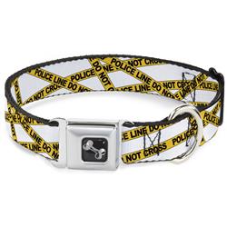Dog Bone Black/Silver Seatbelt Buckle Collar - Police Line White/Yellow