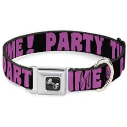 Dog Bone Black/Silver Seatbelt Buckle Collar - PARTY TIME! Black/Fuchsia
