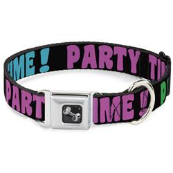 Dog Bone Black/Silver Seatbelt Buckle Collar - PARTY TIME! Black/Green/Turquoise/Fuchsia