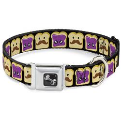 Dog Bone Black/Silver Seatbelt Buckle Collar - Peanut Butter w/Mustache & Jelly