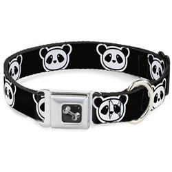 Dog Bone Black/Silver Seatbelt Buckle Collar - Panda Bear Cartoon2 Black/White