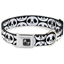 Dog Bone Black/Silver Seatbelt Buckle Collar - Smiling Panda Repeat Black/White