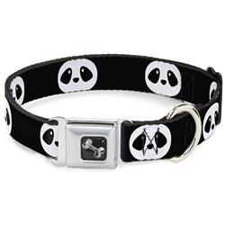 Dog Bone Black/Silver Seatbelt Buckle Collar - Panda Face Black/White