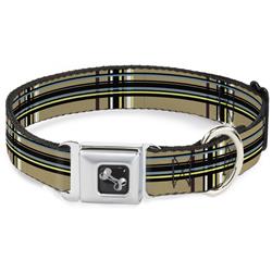 Dog Bone Black/Silver Seatbelt Buckle Collar - Plaid Tan