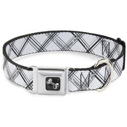 Dog Bone Black/Silver Seatbelt Buckle Collar - Plaid X Weathered White/Gray