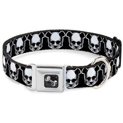 Dog Bone Black/Silver Seatbelt Buckle Collar - Panda Skulls