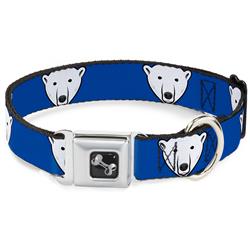 Dog Bone Black/Silver Seatbelt Buckle Collar - Polar Bear w/Mustache Royal