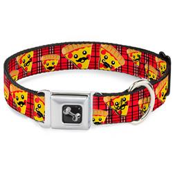 Dog Bone Black/Silver Seatbelt Buckle Collar - Pizza Man Plaid Red