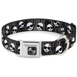 Dog Bone Black/Silver Seatbelt Buckle Collar - Panda w/Sunglasses & Palm Trees
