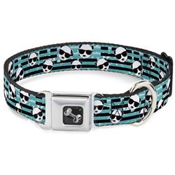 Dog Bone Black/Silver Seatbelt Buckle Collar - Multi Panda w/Sunglasses Stripe Turquoise/Black