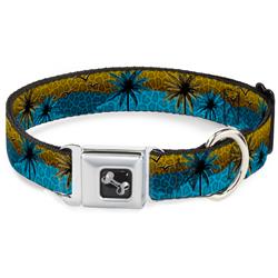 Dog Bone Black/Silver Seatbelt Buckle Collar - Palm Trees & Gulls Leopard Brown/Blue