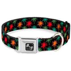Dog Bone Black/Silver Seatbelt Buckle Collar - Palm Trees Black/Multi Color