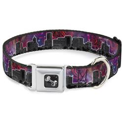 Dog Bone Black/Silver Seatbelt Buckle Collar - Portland Vivid Skyline Cosmic Roses