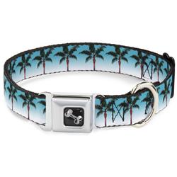 Dog Bone Black/Silver Seatbelt Buckle Collar - Palm Tree Skyline