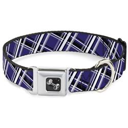 Dog Bone Black/Silver Seatbelt Buckle Collar - Plaid X2 Purple/Gray/White/Black
