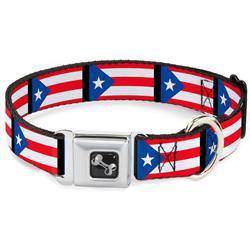 Dog Bone Black/Silver Seatbelt Buckle Collar - Puerto Rico Flag Repeat/Black