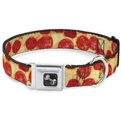 Dog Bone Black/Silver Seatbelt Buckle Collar - Pepperoni Pizza Vivid