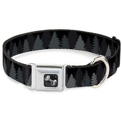 Dog Bone Black/Silver Seatbelt Buckle Collar - Pine Tree Silhouettes Black/Grays