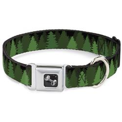 Dog Bone Black/Silver Seatbelt Buckle Collar - Pine Tree Silhouettes Black/Greens