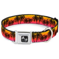 Dog Bone Black/Silver Seatbelt Buckle Collar - Palm Trees Sunset Fade/Black