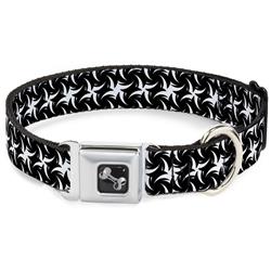 Dog Bone Black/Silver Seatbelt Buckle Collar - Pinwheel Plumes White/Black