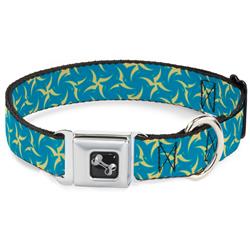 Dog Bone Black/Silver Seatbelt Buckle Collar - Pinwheel Plumes Beige/Turquoise