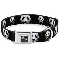 Dog Bone Black/Silver Seatbelt Buckle Collar - Panda w/Gold Chain Black
