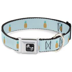 Dog Bone Black/Silver Seatbelt Buckle Collar - Pineapple Repeat Aqua Blue