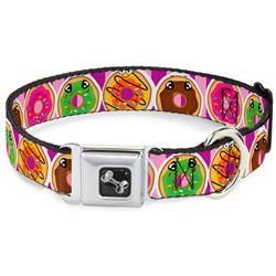 Dog Bone Black/Silver Seatbelt Buckle Collar - Sprinkle Donut Expressions Pink
