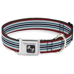 Dog Bone Black/Silver Seatbelt Buckle Collar - Stripes Red/Blues/White